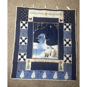 Handmade Christmas Quilt Wall Hanging Snowman Folk Art 34x39 Rustic Holiday